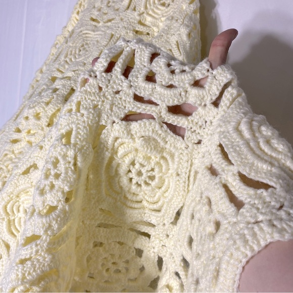 Vintage Handmade Cream Crochet Lace Granny Square Flower Afghan Blanket - Picture 9 of 14